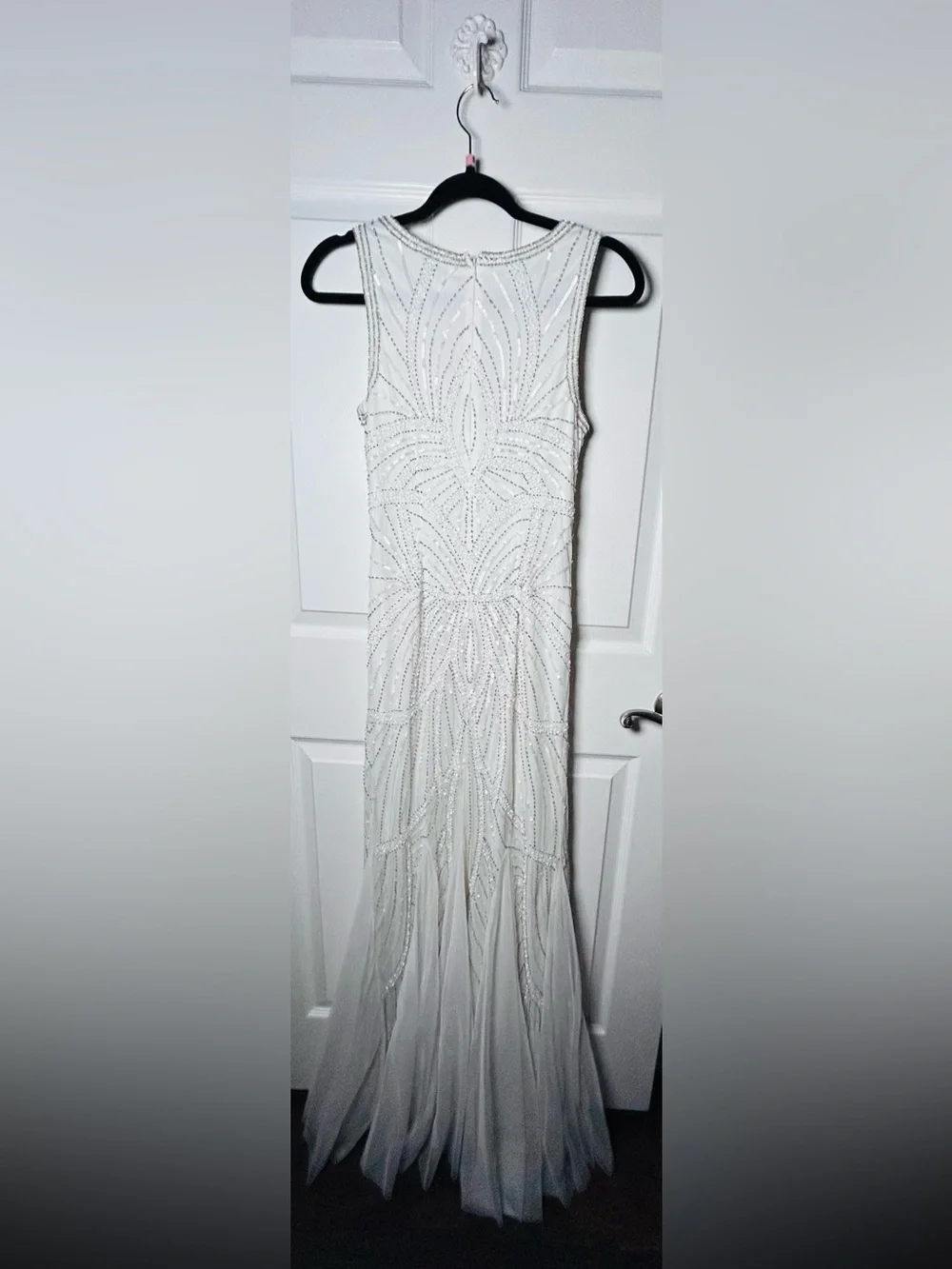 Lulu's White Beaded V-Neck Wedding Dress - Picture 4 of 10